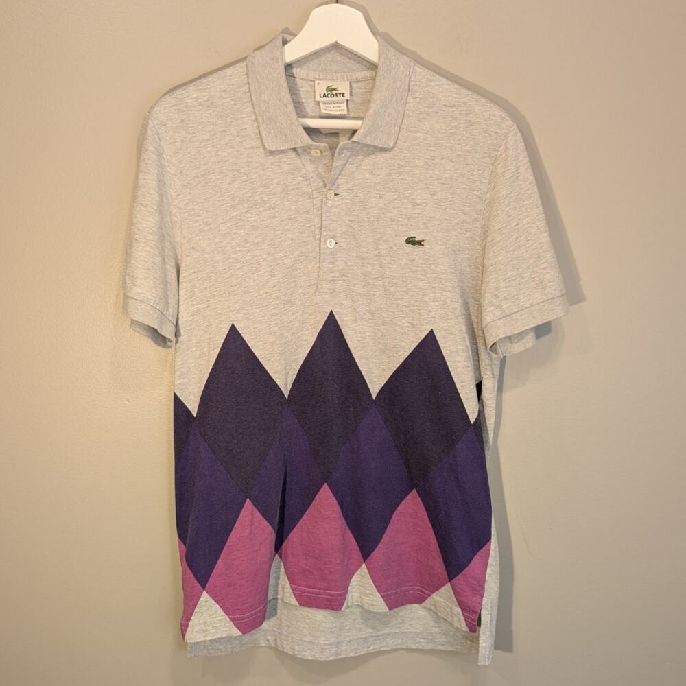 Lacoste Polo Cotton Purple Argyle Classic Bold Timeless Preppy - Size 3(S)